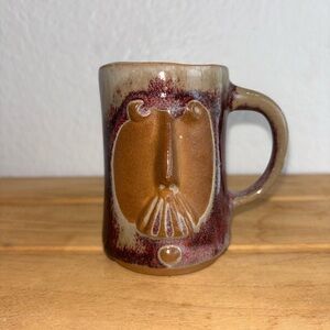 David Stewart Lions Valley California Pottery Man Face Mug Red Beige 3 3/4"